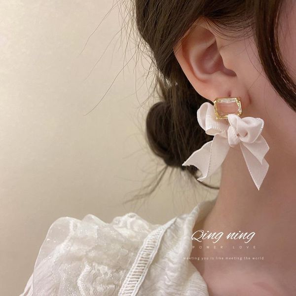 

dangle & chandelier design jewelry korean fashion lace bow drop earrings super fairy high-end black for women., Silver