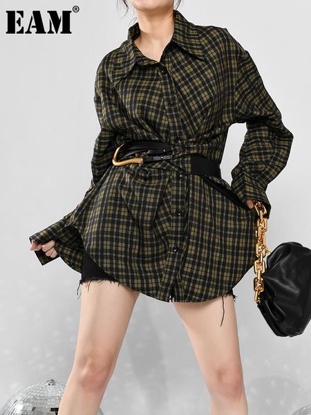 

casual dresses [eam] women buckle blue plaid big size shirt dress lapel long sleeve loose fit fashion tide spring autumn 2021 1dd072705, Black;gray