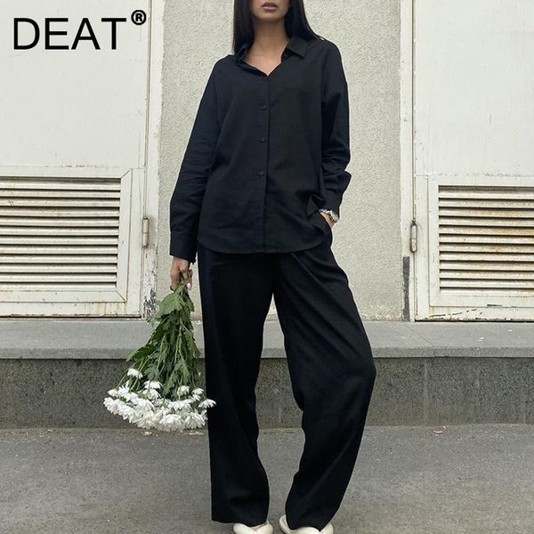 

women's two piece pants deat women lapel long sleeve shirt high waist set fashion temperament autumn winter 2021 11d2472, White