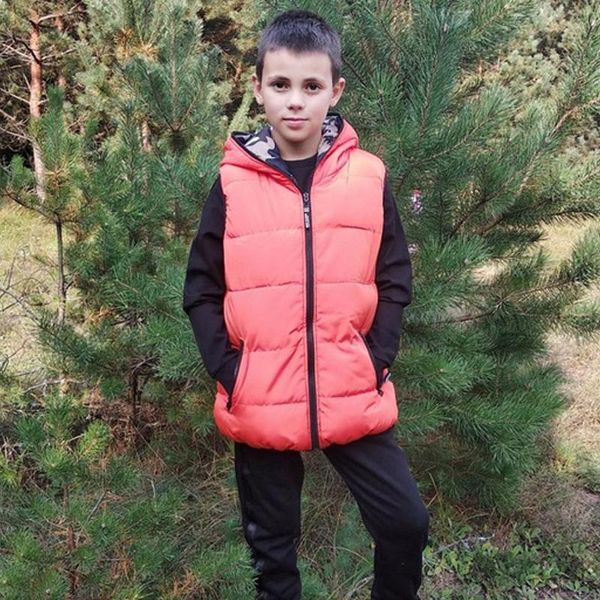 

coat 3-18 years old kids vest autumn and winter children down cotton hooded camouflage wear on both sides warm all match, Blue;gray