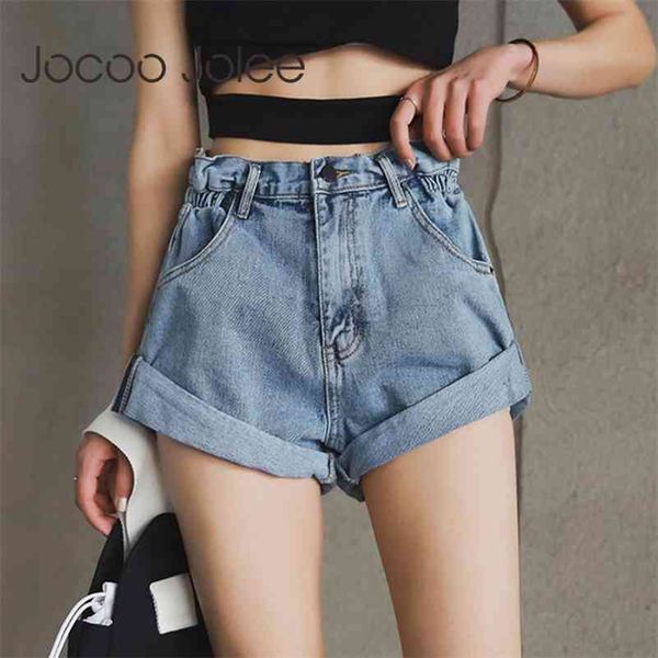 

women summer casual denim korean harajuku solid short jeans elegant wide leg loose shorts high street 210416, White;black