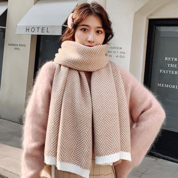 

scarves scarf female winter herringbone pattern thickened ins korean versatile japanese lovely girl couple, Blue;gray