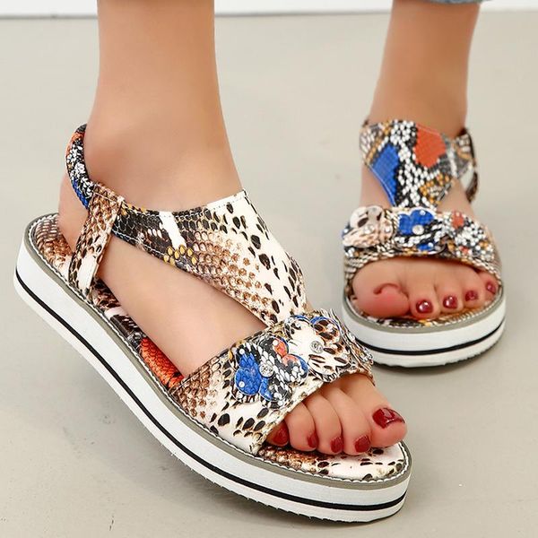 

sandals 2021 women's fashion platform shoes summer open-toed beach snake print flower large size, Black