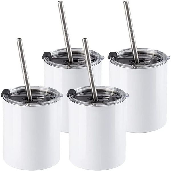 

stock sublimation blank tumbler white 10 oz stainless steel tumbler with straw and lid sublimation coffee cups mugs for cricut mug press