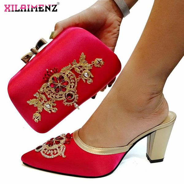 

dress shoes red color nice design african slipper with bag set latest rhinestone italian women high heels and bags for party, Black