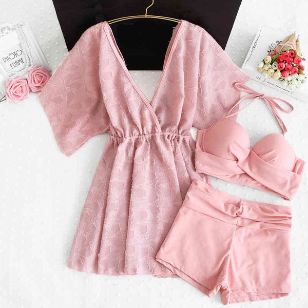 

swimwear conceals the belly, looks thin, large, loose and fat, mm spring long sleeve three piece bikini hanging neck, White;black