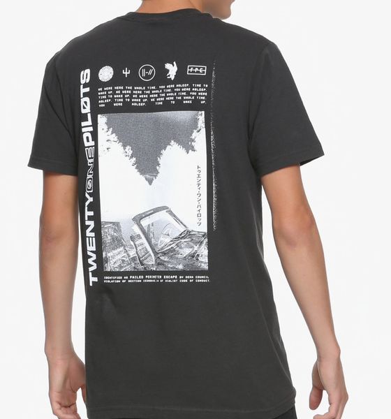 

21 twenty one pilots dead car t-shirt new official front & back design, White;black