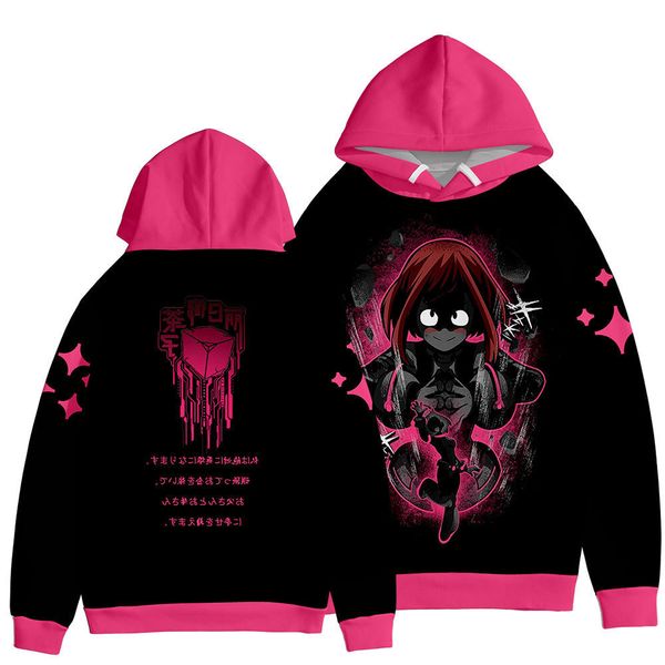 

theme costume anime my hero academy cosplay hoodie feminine harajuku sweatshirt boku no ochaco uraraka pullover in jacket x5xx, Black;red