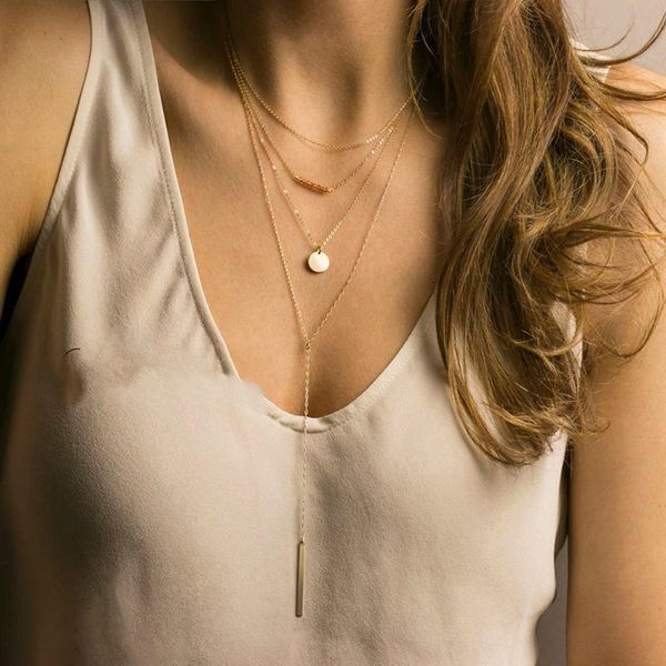 

pendant necklaces 4 set multi layered necklace for women stainless steel gold choker long chain jewelry gifts couple, Silver