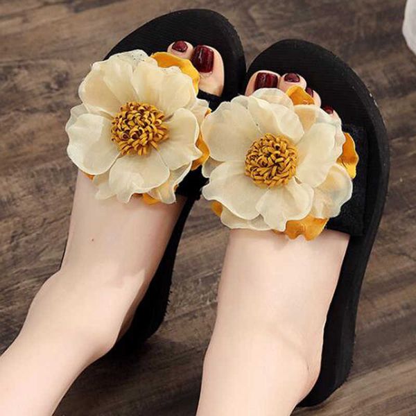 

fashion women's flower flat slippers summer sandals non-slip beach shoes home soft bottom casual women slippers sh26 210625, Black