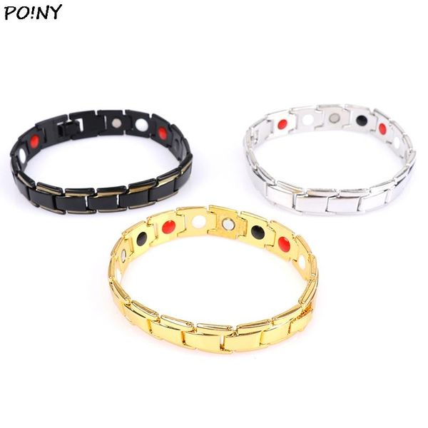 

beaded, strands stainless steel letter hhape power energy health bracelet 4 in 1 magnetic germanium healthy for women, Black