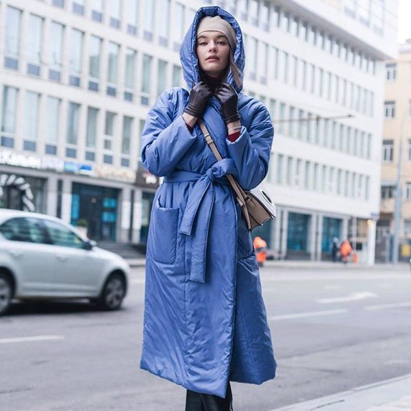 

women's jackets selling women's thickened hooded winter windbreak warm long coat woman belt design cotton padded clothes, Black;brown