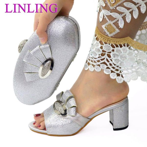 

selling italian design fahion crystal luxury and elegant women shoes bag set decorated with rhinestone in sllver color dress, Black