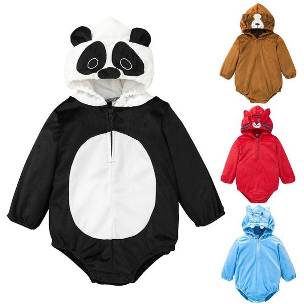 

jackets baby boy girls romper coat flannel born zipper hoodie bodysuit cartoon panda fleece outerwear thick long sleeve winter jacket, Blue;gray