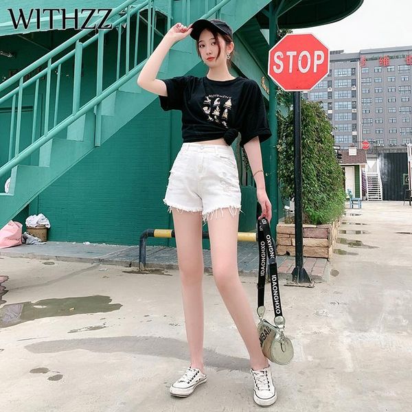 

summer women's jeans high waist hole straight lovely asian size denim shorts, Blue