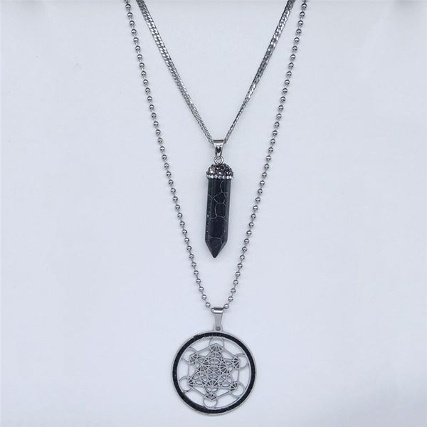 

pendant necklaces 2021 yoga flower of life crystal stainless steel necklace women silver color statement jewelry joyeria n130s04