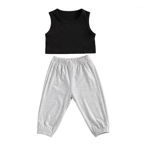 

clothing sets 2021 summer kids baby girl sleeveless vest high wais long pant 2pcs active tracksuit outwear children clothes set1, White