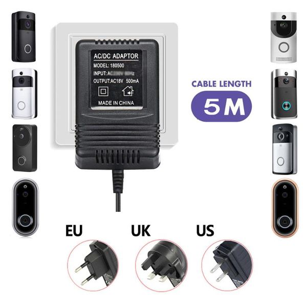 

doorbells us uk eu plug 18v ac transformer charger for wifi wireless doorbell camera power adapter ip video intercom ring 220v-240v 5meter