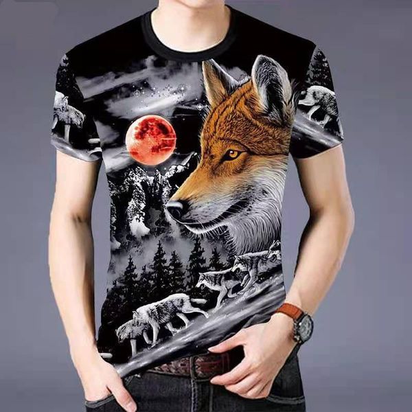 

men's t-shirts 2021 trendy printed round neck short - sleeved t-shirt chinese style dragon wolf pattern summer casual comfortable top, White;black