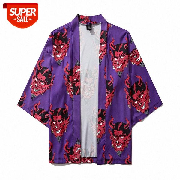 

devil head print robe travel short-sleeved shirt #ax4t, White;black
