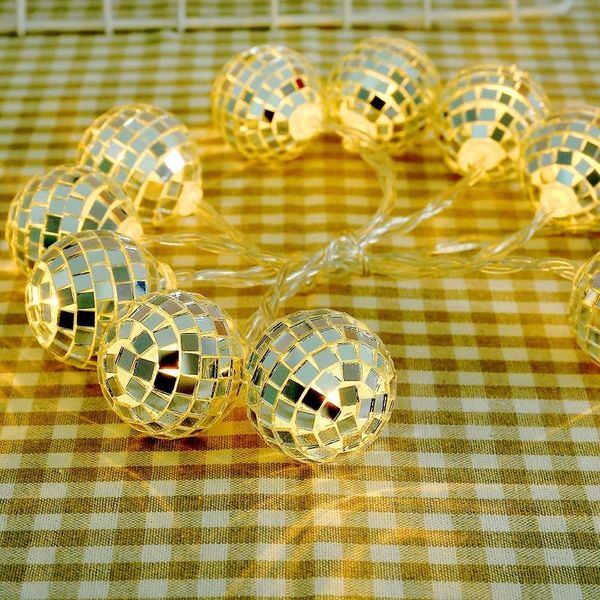 

strings 10 led glass patch ball plastic shiny light sequined ornamental festoon lamp christmas decorations for home