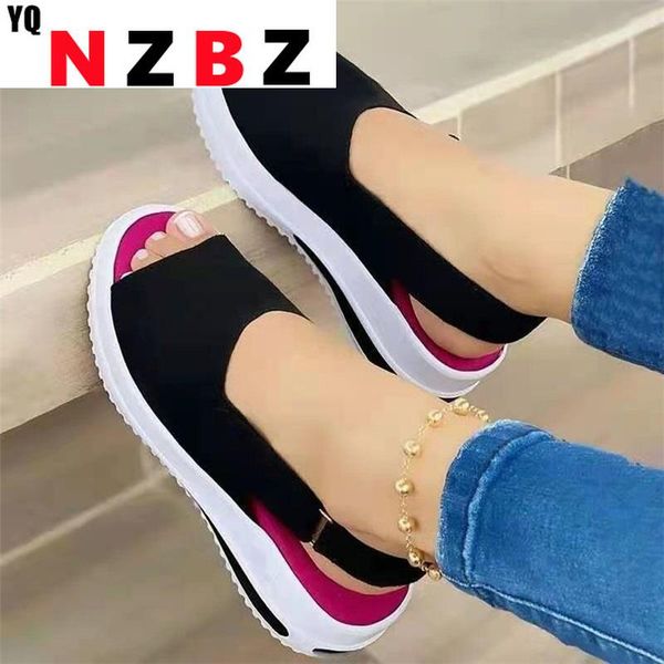 

sandals 2022 women soft stitching ladies comfortable flat knit sport open toe shoes sandalias de mujer, Black