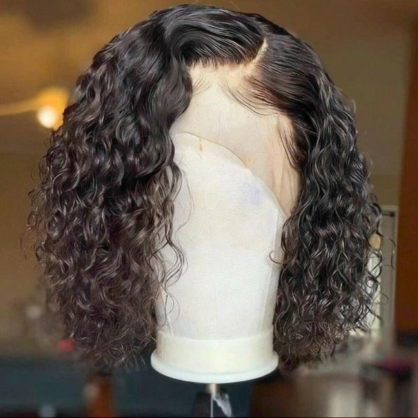 

lace wigs short kinky curly bob wig front human hair pre plucked bleached for women natural black glueless brazilian, Black;brown