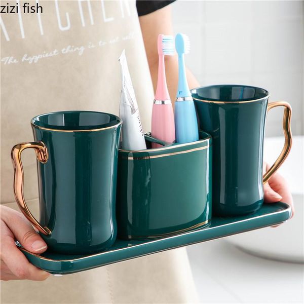 

bath accessory set gilded green ceramic bathroom decoration accessories toothpaste holder mouthwash cup soap dish shiny porcelain supplies