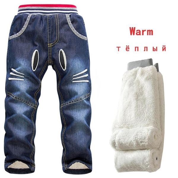 

baby boy jeans pants winter brand children washed denim boys cartoon long trousers cascal add wool warm clothes 210521, Blue