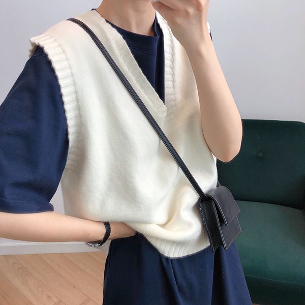 

women's sweaters autumn vest casual pullovers v-neck sleeveless knit chic femme streetwear exf8, White;black