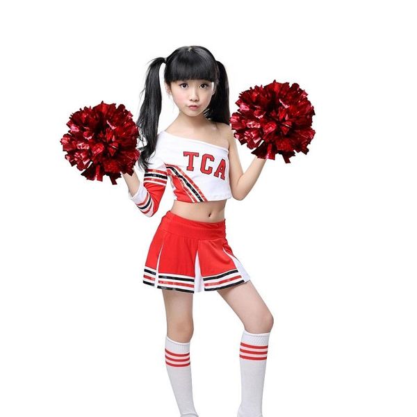 

clothing sets girls red & white cheerleader uniform costume cheerleading outfit + poms socks cheer dress high school team wear 3-15yrs