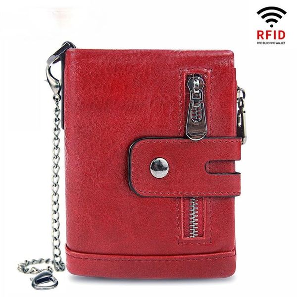 

wallets red women wallet genuine leather small rfid short coin purse card holder crazy horse black men, Red;black