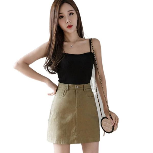 

skirts apricot high-waist denim skirt female slim all-match bag hip a-line for 2021 summer mini, Black