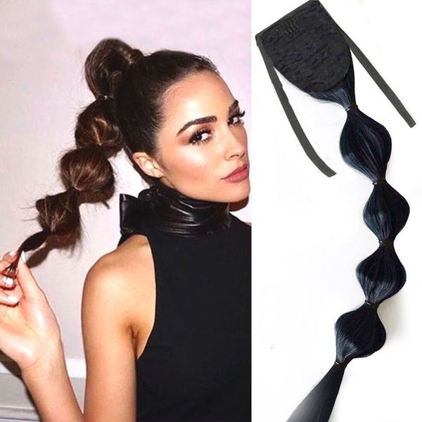 

bandage net red bubble color gourd twist braid wig lantern ponytail hair piece, Black