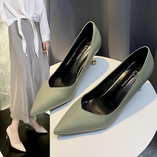

dress shoes fashion 2021 women pumps thin heels pointed toe heel lady office, Black