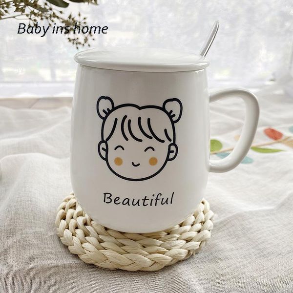 

mugs juice tea cup gift girl 401-500ml cartoon cute japanese ceramic mug with lid spoon water student milk coffee