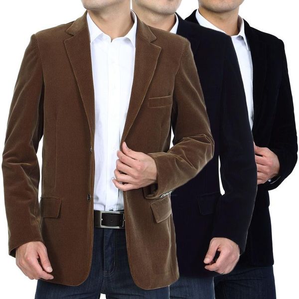 

men's jackets mens corduroy blazers 2021 spring men blazer smart casual jacket solid camel black cotton business suit male officer 4xl, Black;brown