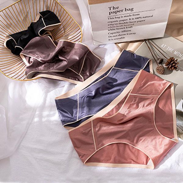 

women's panties 1pcs ice silk satin women underwear female seamless soft briefs breathable antibacterial lingeries, Black;pink