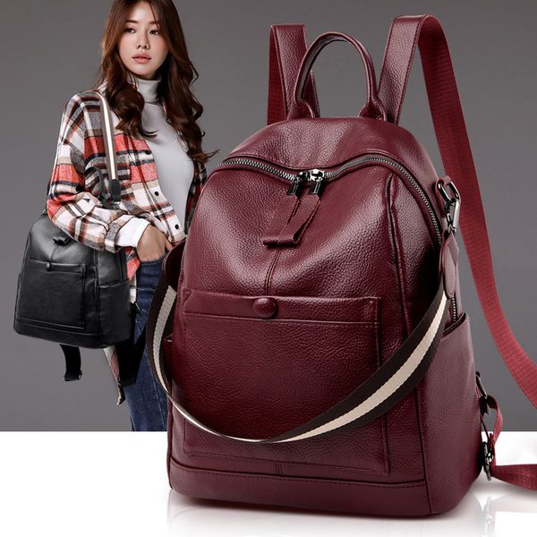 

bags wallet backpack soft leather with one shoulder and two shoulders, Black;red