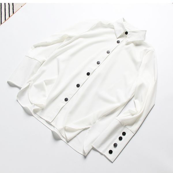 

women's blouses & shirts [eam] women black bandage vest two piece blouse lapel long sleeve loose fit shirt fashion tide spring autumn j, White