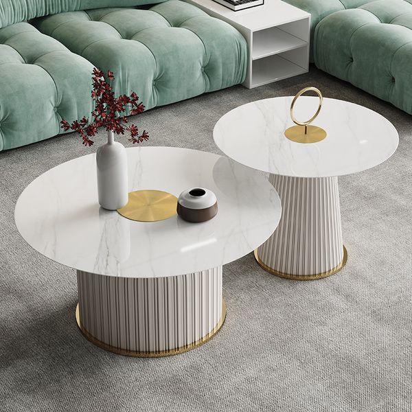 

light luxury living room furniture coffee-table round modern slate edge a100