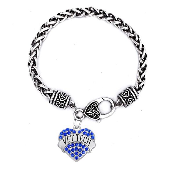 

link, chain wheat lobster claw crystal heart charms vet tech bracelet, Black