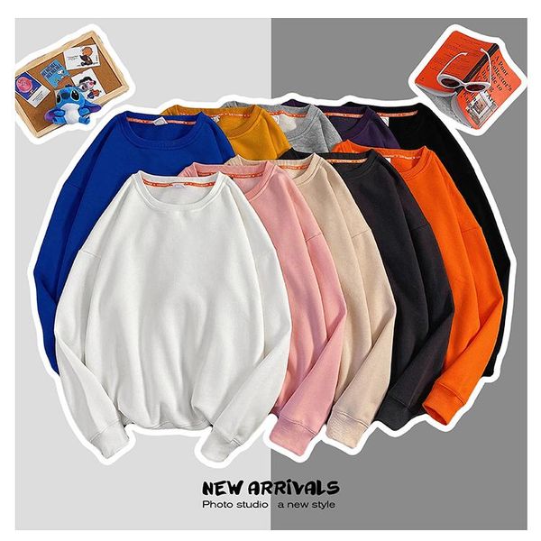 

plus size 5xl loose bright solid color plain fleece cotton crewneck pullover sweatshirt men's hoodies & sweatshirts, Black
