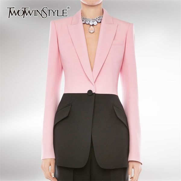 

casual hit color blazer for women notched long sleeve temperament blazers female fashion clothing style 210524, White;black