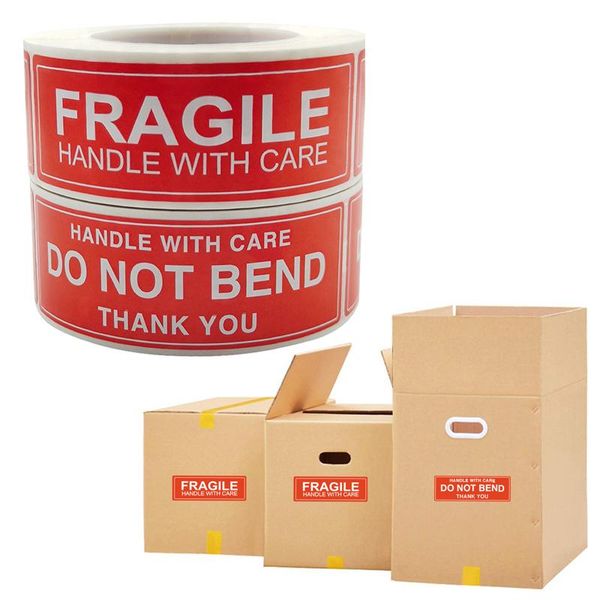 

gift wrap warning label sticker fragile stickers 1 roll or bend handle with care packing thank you labels