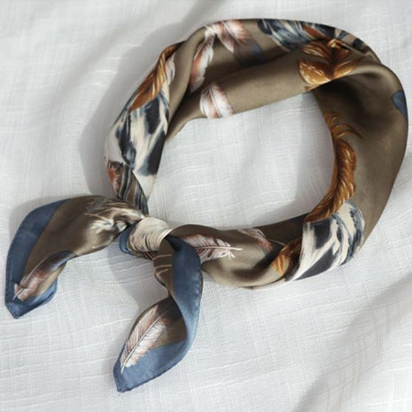 

scarves &dolphin women small square scarf 70x70cm green feather chiffon silk girls office lady headbands bandana, Blue;gray