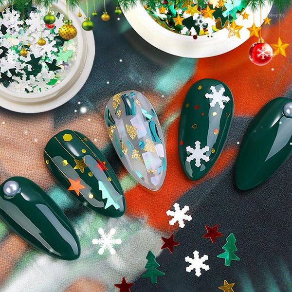 

1box mix christmas snowflake xmas tree starlights nail glitter sequins decoration art slice stickers1, Silver;gold