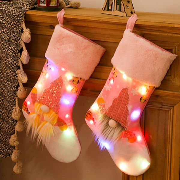 LED leuchten Weihnachtsstrumpf Geschenk Tasche Weihnachtsbaum Anhänger Dekorationen Ornament Socken Süßigkeiten Bag Startseite Party Dekoration HH21-471