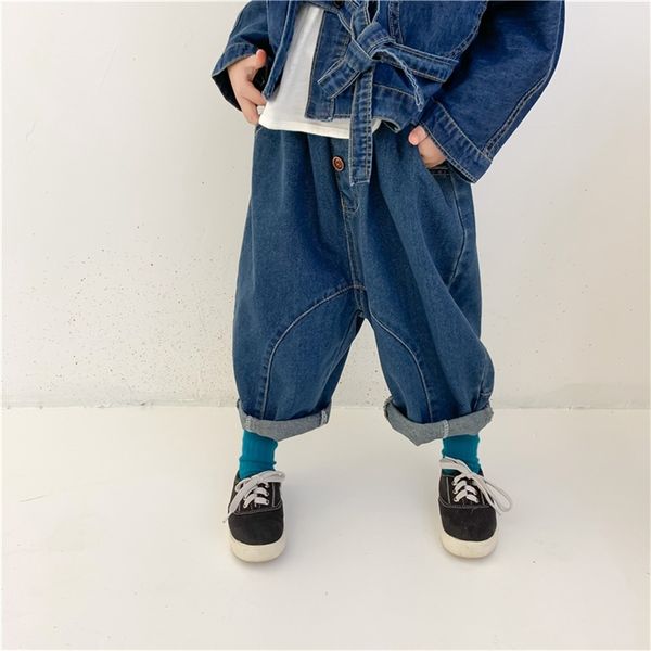 

spring autumn boys and girls baggy jeans children cotton soft loose denim pants 210708, Blue
