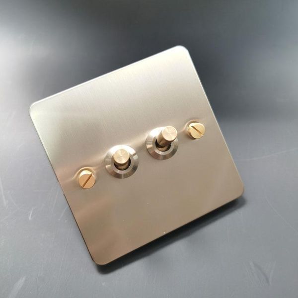 

smart home control 1-4 gang 2 way wall light switch stainless steel primary color brushed panel golden lever and screws eu socket